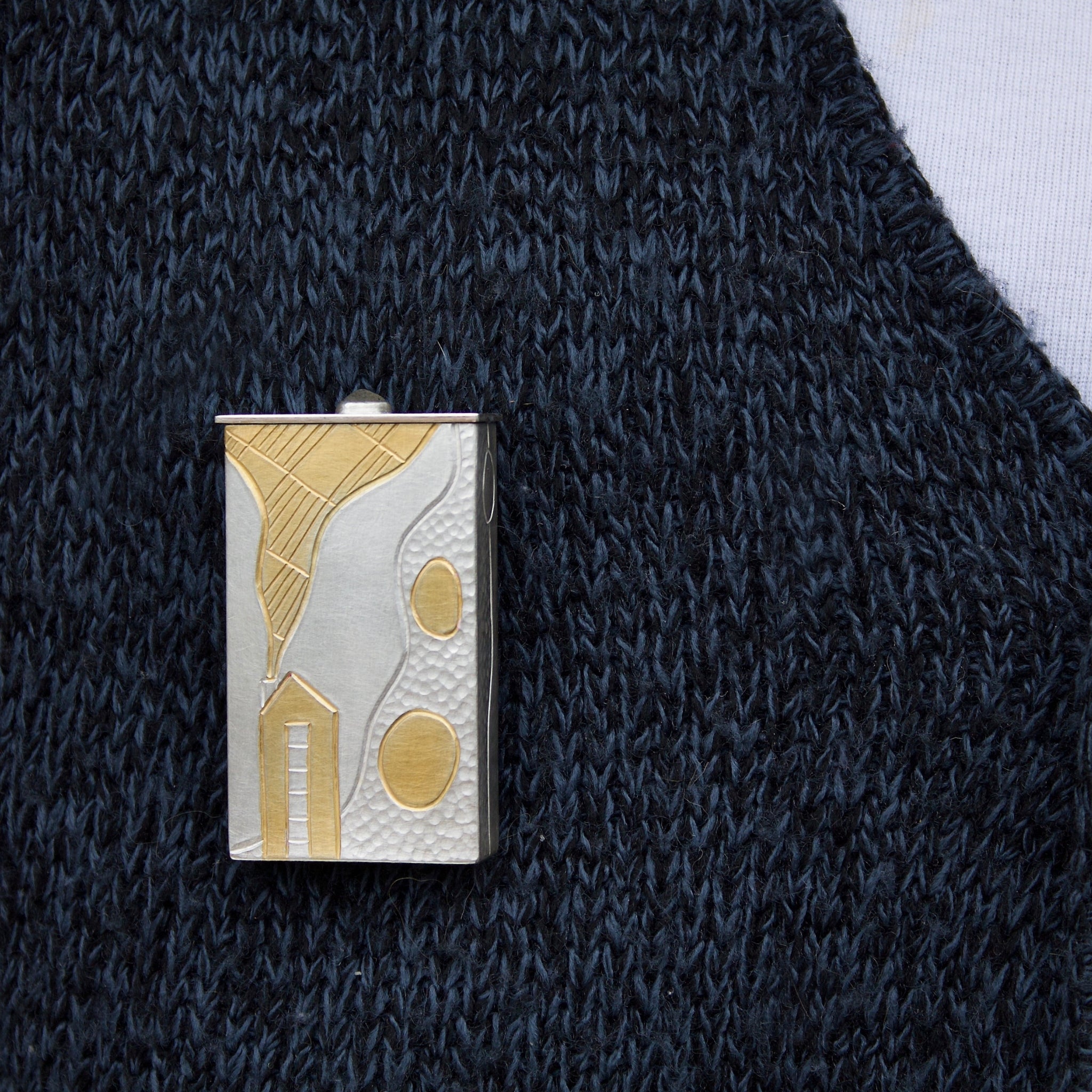 Stitched Lines Sewing Kit Brooch in Silver